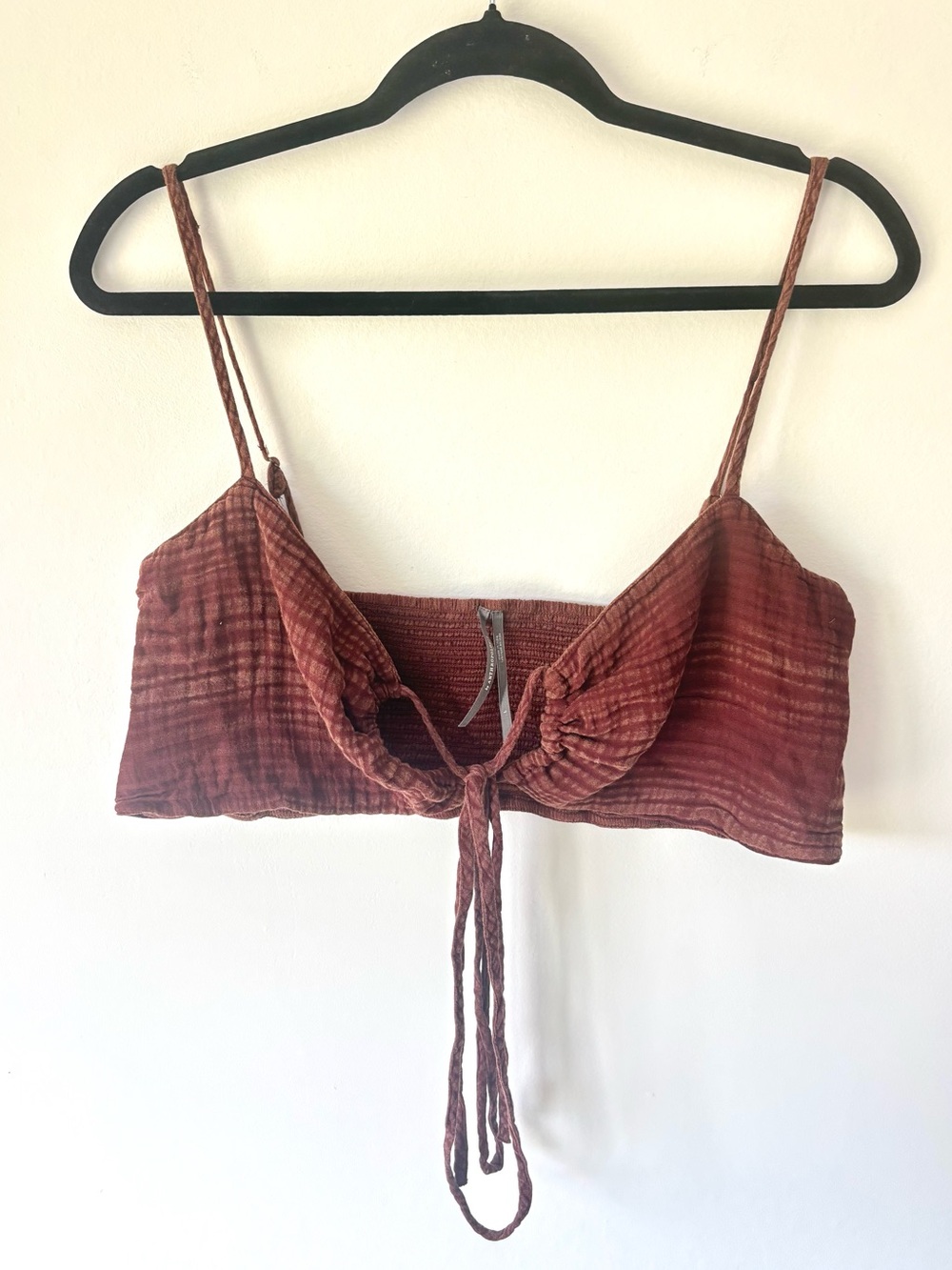 Anthropologie Smocked Gauzy Tie-front Crop Top Bralette Maroon Festival